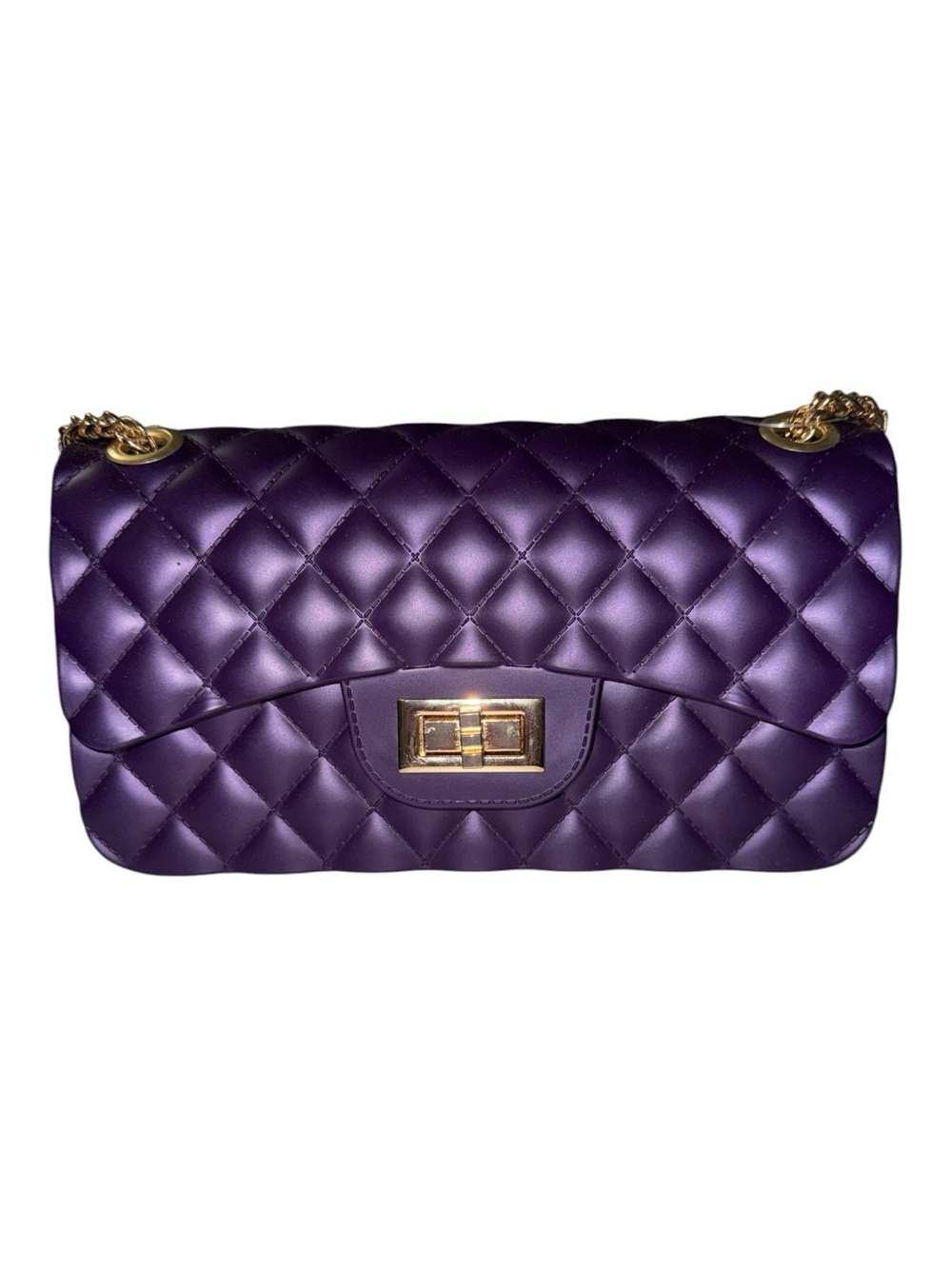 Purple Quilted Jelly Crossbody Bag Gold Chain NWT